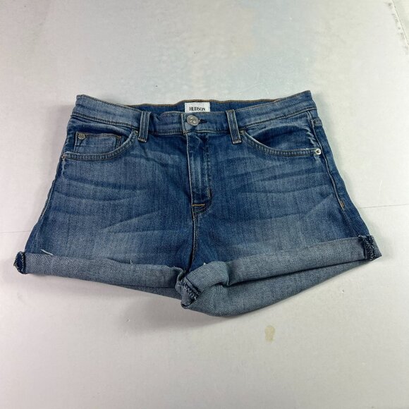 Hudson Shorts Women's 30* Valeri Mid Rise Blue Faded Cuffed Denim Jorts Tag 27 - Picture 1 of 16